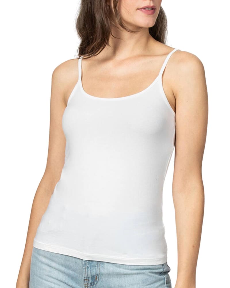 Front of a model wearing a size XL Layering Camisole Tank Top in White in White by Lilla P. | dia_product_style_image_id:364448
